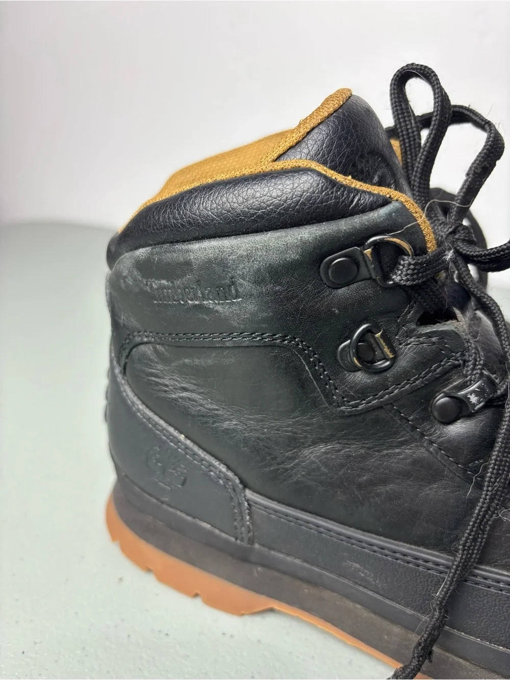Timberland Euro Hiker Shell Junior Boot Black Leather Size 4.5 Boys Lace Up